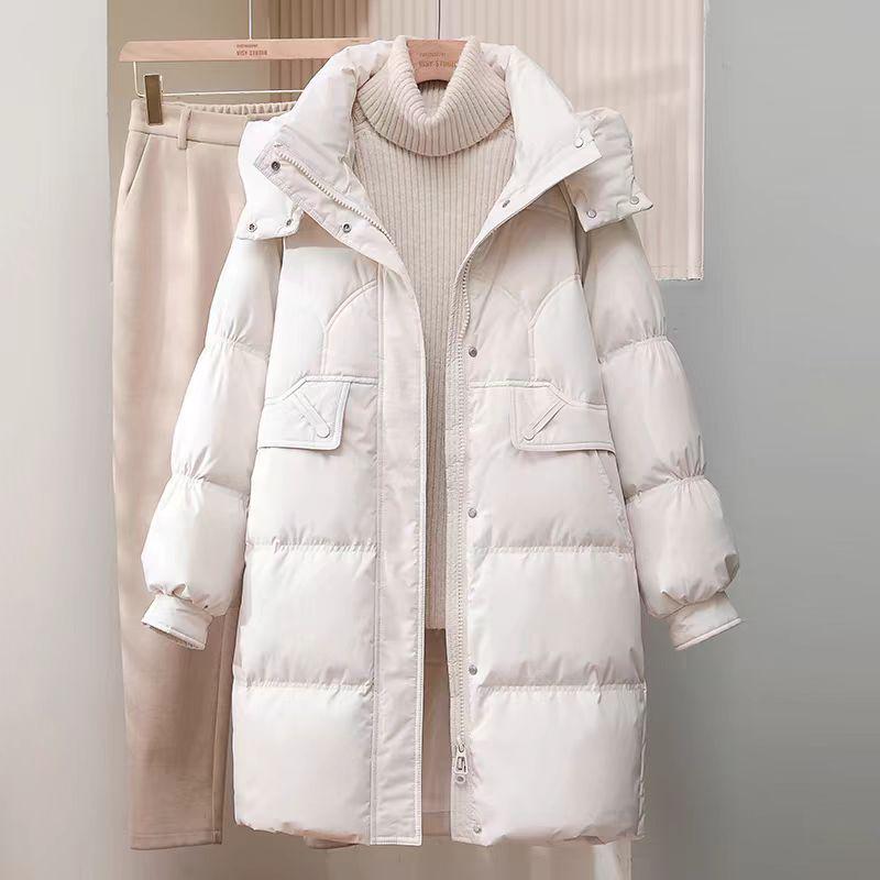 Women's 2025 Mid-Length White Duck Down Jacket - Trendy, Slimming, Thick Winter Coat with Auspicious Cloud Design