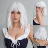 Krótka Falowana Biała Syntetyczna Peruka dla Kobiet Helloween Cosplay Włosy Bob Peruki Z Grzywką Impreza Odporna na Ciepło Naturalna Peruka