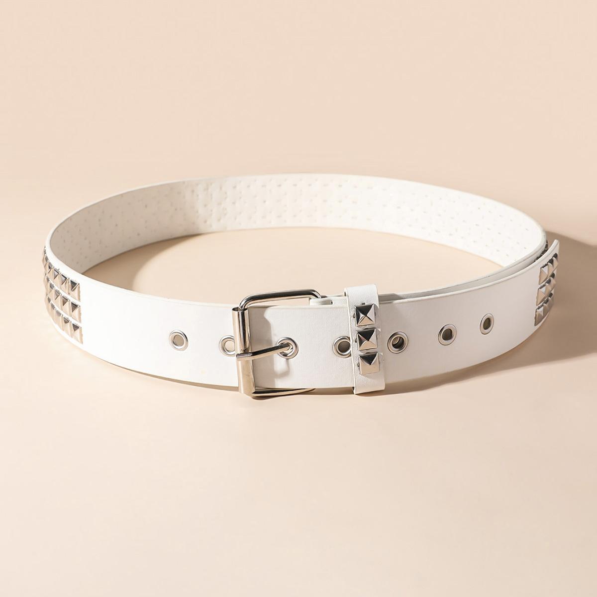 1 шт. Пояс в винтажном стиле с квадратными бусинами и заклепками, Металлический пояс в форме пирамиды. Унисекс Пояс в Панк-стиле с