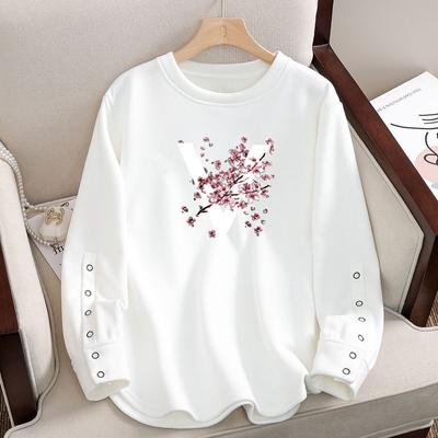 Damen Baumwoll Langarm T-Shirt Locker Übergröße Rundhals Herbst T-Shirt Basisschicht