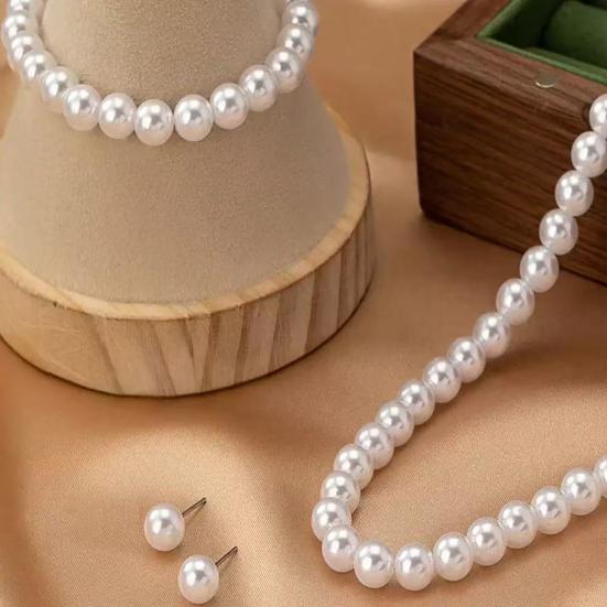 1/2 Sets White Imitation Pearl Jewelry Set Choker Necklace Stud Earrings Bracelet Set Jewelry Accessories