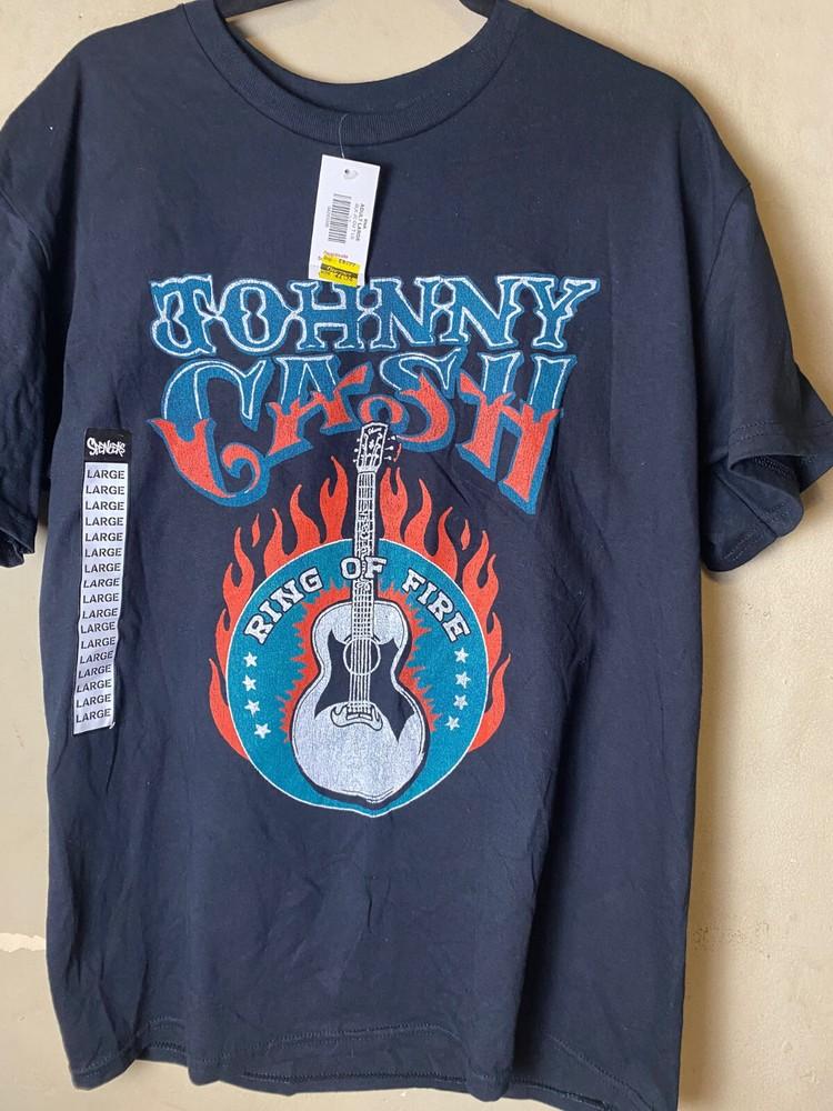 JOHNNY CASH  Ring of Fire W/ Guitar  Black Graphic Tee SZ M-NWT Unisex T-Shirt L