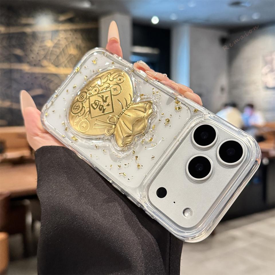 Bling Bling Glitter Gold Fu Clear Phone Case for For Iphone 17 Air 14 1 16 11 12 13 Pro Max Plus Shockproof Soft Protector Cover