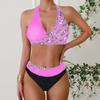 New Bikini Split Print Swimsuit Women's Splicing Gathering Swimsuit