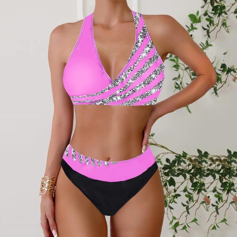 New Bikini Split Print Swimsuit Women's Splicing Gathering Swimsuit