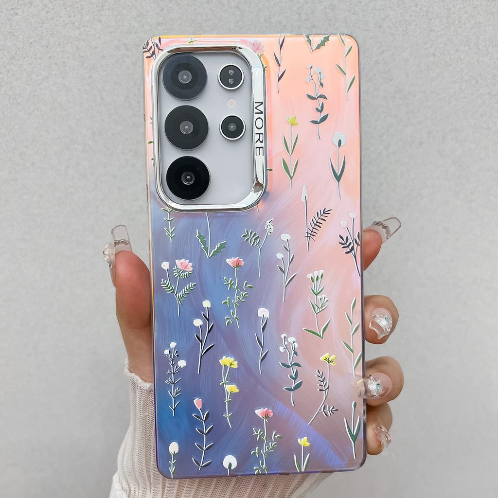 New Electroplated Laser for Apple 16E Mobile Phone Case 15promax Small Floral for Samsung S25Ultra