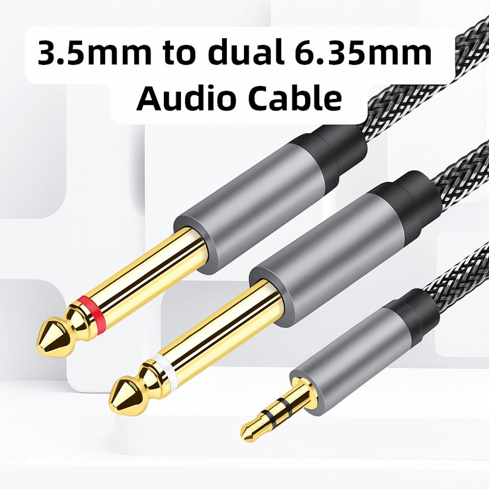 2 in 1 3.5mm To 2 6.35mm Audio Cable 3.5mm Jack To 6.5mm Jack Cable  Speaker/Mixer/Amplifier/TV