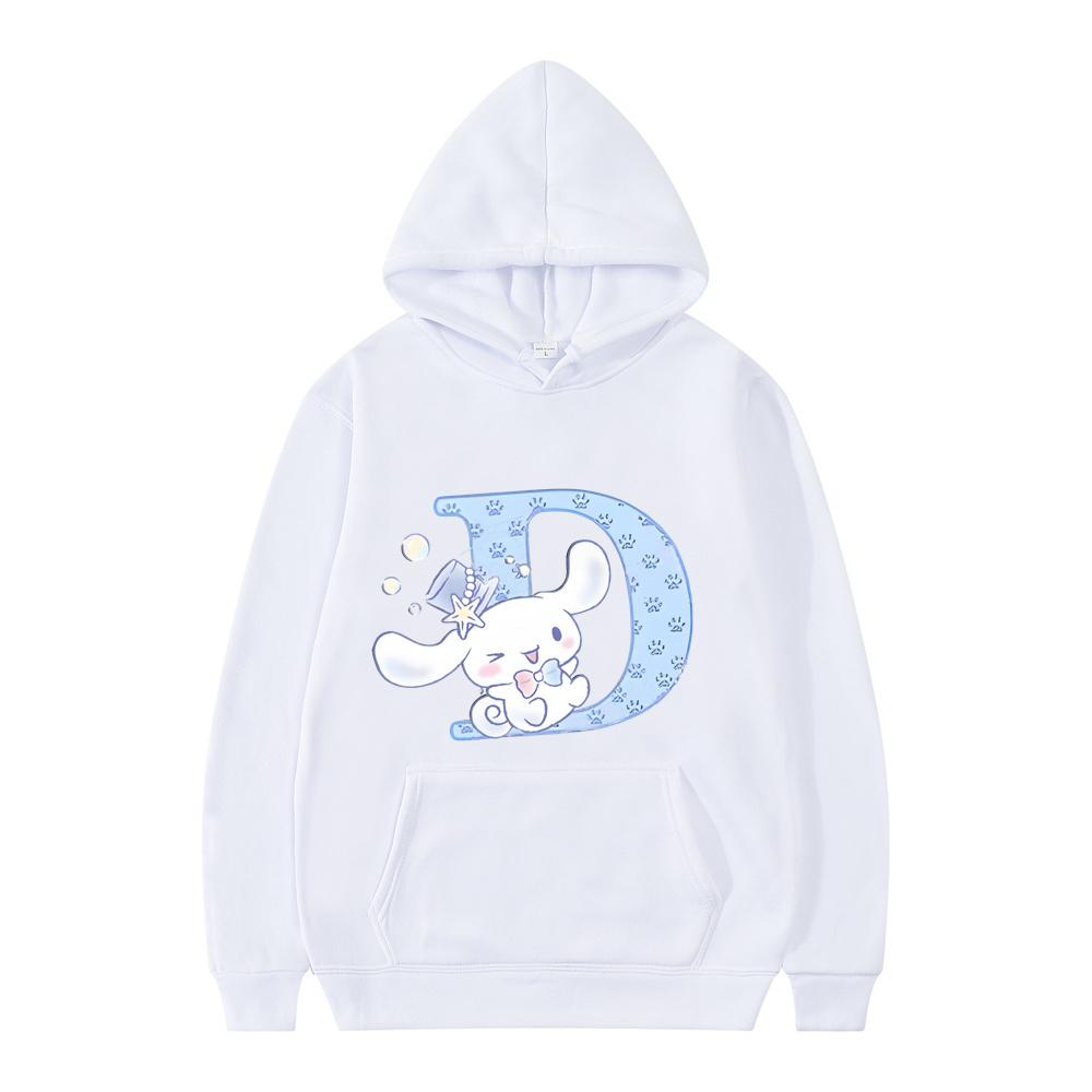 New Sanrio Cinnamoroll Woman and Men White Hoodies Letter A B C D Sweatshirts Clothes Kawaii Pullover Anime Cartoons Casual Tops