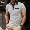 Men's Korean-Style Casual Lapel Fashion Slim-Fit Polo Shirt Pocket Patchwork Solid Color Short-Sleeve Top