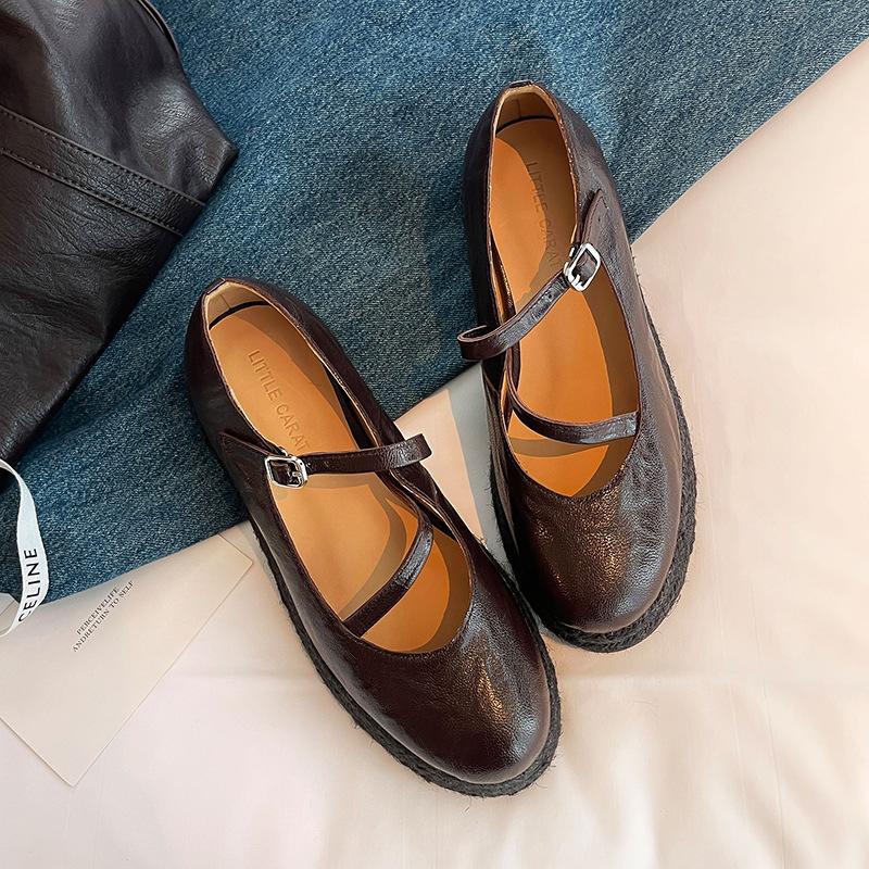 

Осенние туфли Мэри Джейн на высокой платформе, женские туфли с круглым носком, в стиле мори, на танкетке, с мелким вырезом, одинарные туфли, повседневные, на небольшом клиновидном каблуке, женские туфли 39 темно-коричневого