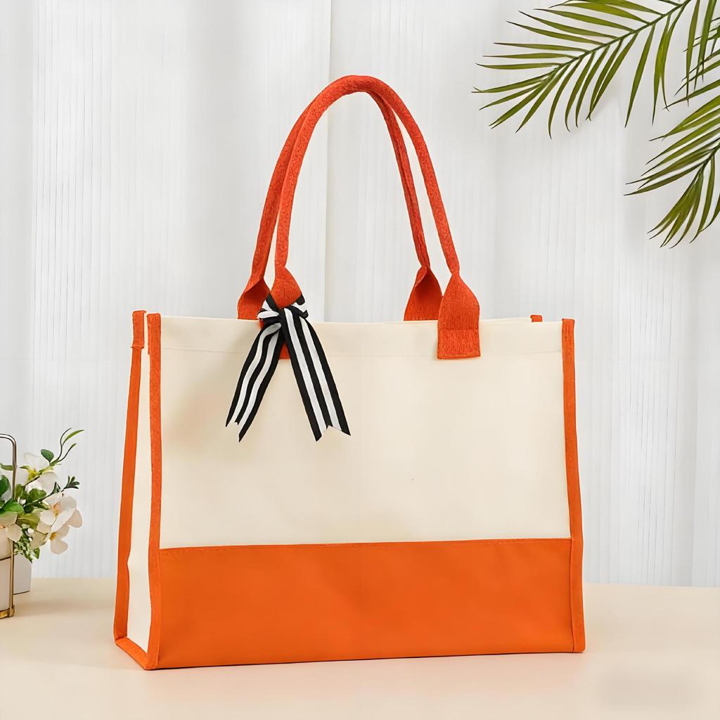 Large-Capacity Fashion Tote: Film-Coated Spliced Canvas Handbag