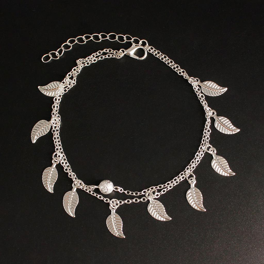 Fashion simple trend alloy women's handmade double-layer round bead leaf anklet