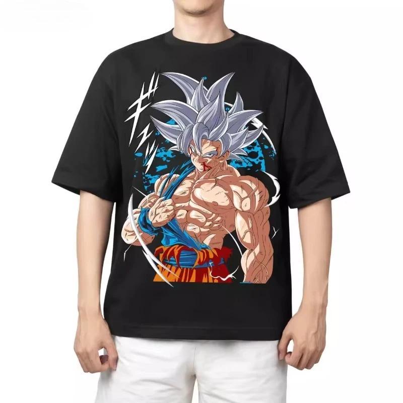Mens Retro American Vintage Dragon Ball Print TShirt Loose Large Size Short Sleeve Pure Cotton Fashion 2026 GYM Style