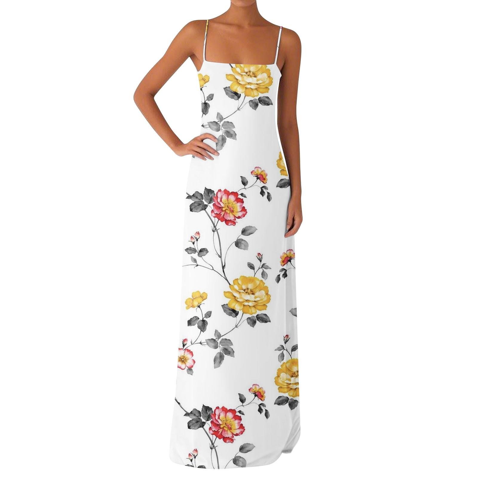 

Женское сексуальное шелковистое платье с открытыми плечами и цветочным принтом, длинное платье XL жёлтый