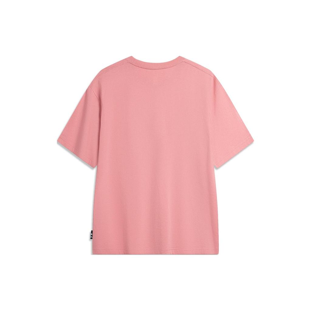 Li-Ning Badfive Letter Print Crew Neck T-Shirt Men Tops Apricot Pink AHSU427-6