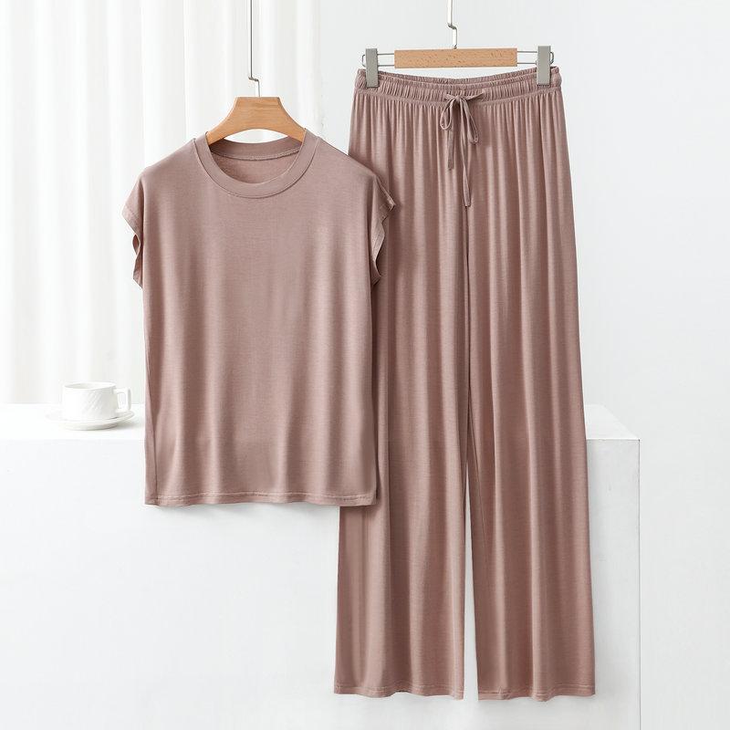 Modal Pajama Set Thin Homewear Sleeveless T Shirt Loose Wide Leg Trousers Casual Sets