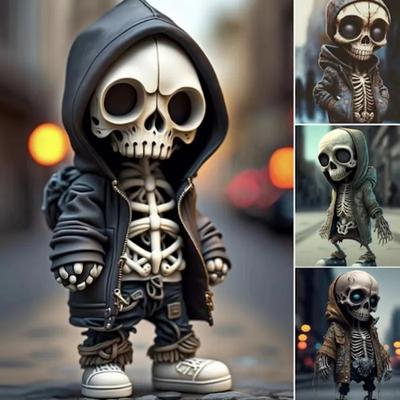 Totenkopf-Statue aus Kunstharz, cooles Skelett, dekorative Figuren, Halloween-Party-Dekoration, Wohnaccessoires, Wohnzimmer, Schlafzimmer-Dekoration