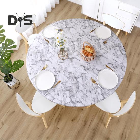 Față de masă rotundă impermeabilă cu margini elastice, model marmură, față de masă ajustată pentru casă, decor pentru petrecere de cină, protecție masă