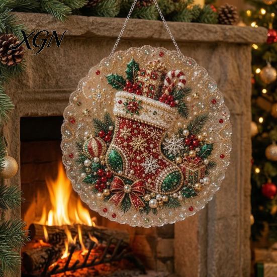 Kit di Creazione per Principianti, Kit Pittura Suncatcher con Perle Finte di Natale, Set Artistico Fai-da-te con Perline 3D di Babbo Natale Pupazzo di Neve Albero, Decorazione Fatta a Mano