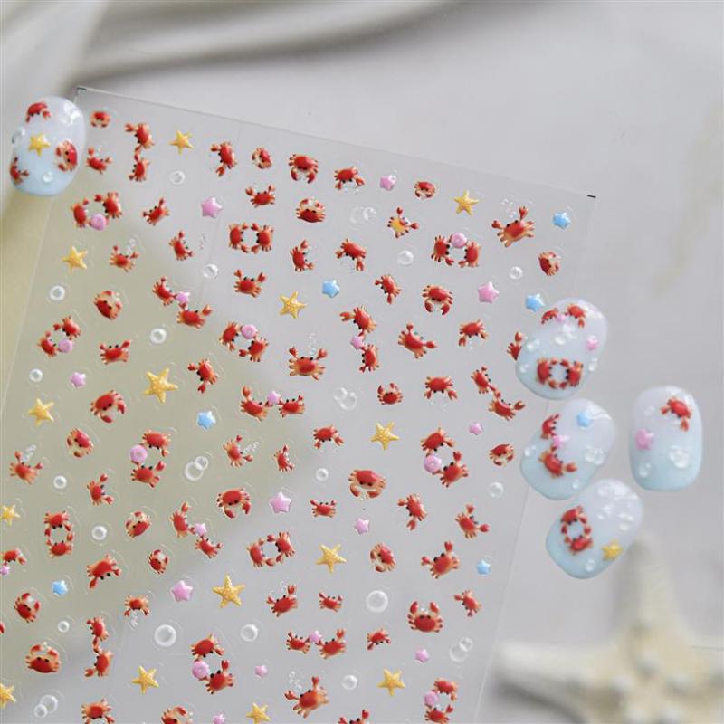 1Pcs 3D Cartoon Nail Art Stickers With Cute Crab Duck Starfish Designs Self Adhesive For Home Diy And Professional Salon Use