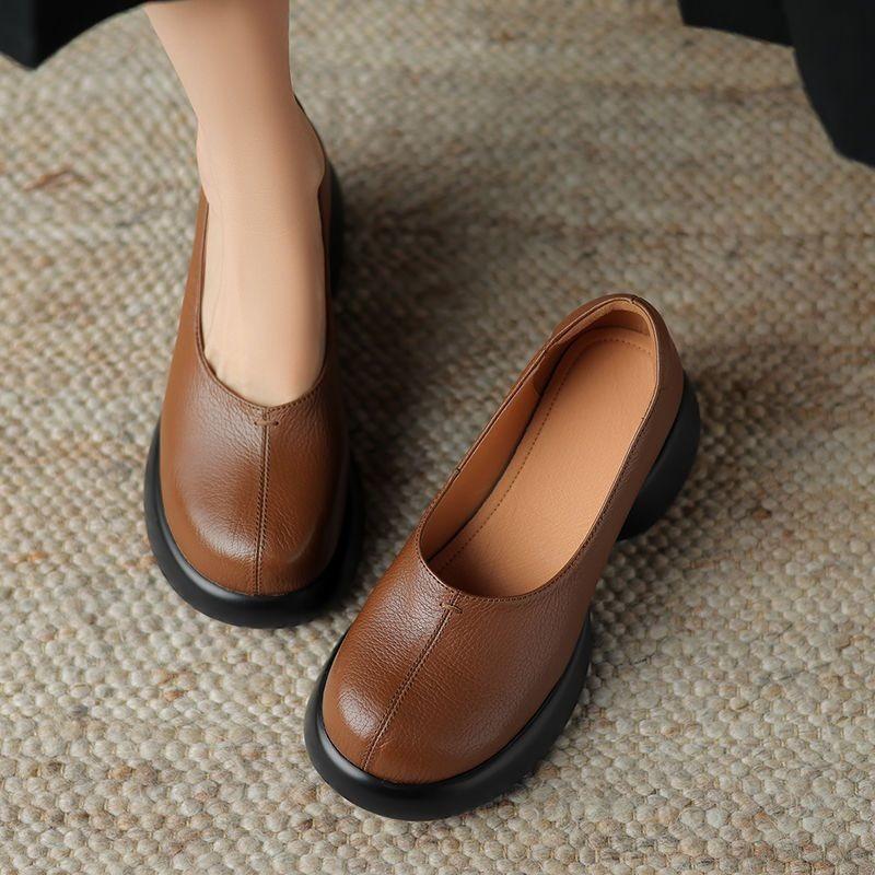 Thick Heel Elegant Light Mouth Small Leather Shoes One Pedal Commuting Single Shoes Summer New Mother Shoes