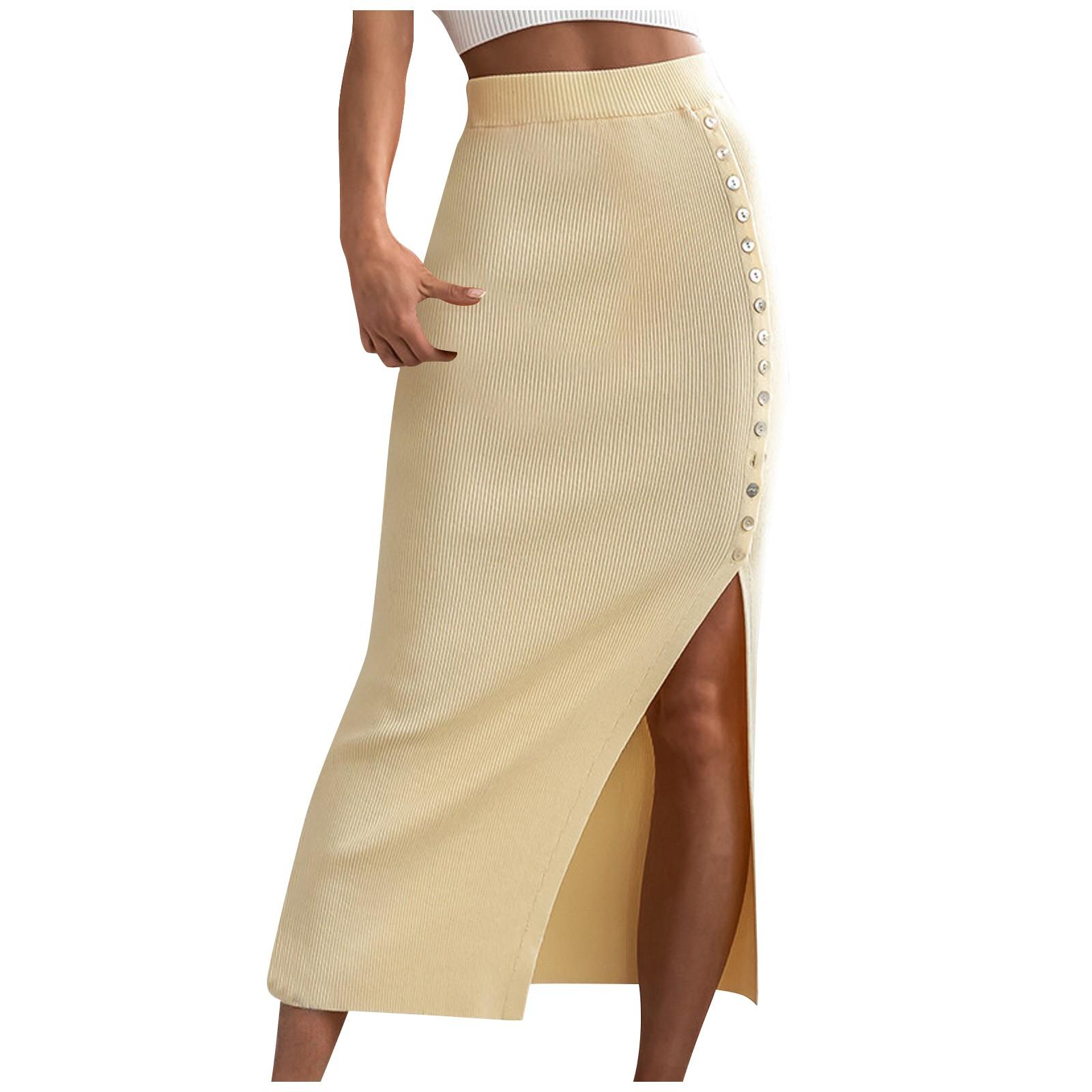 Модные женские осенние и зимние сексуальные вечерние однотонные юбки с разрезами — фото 4