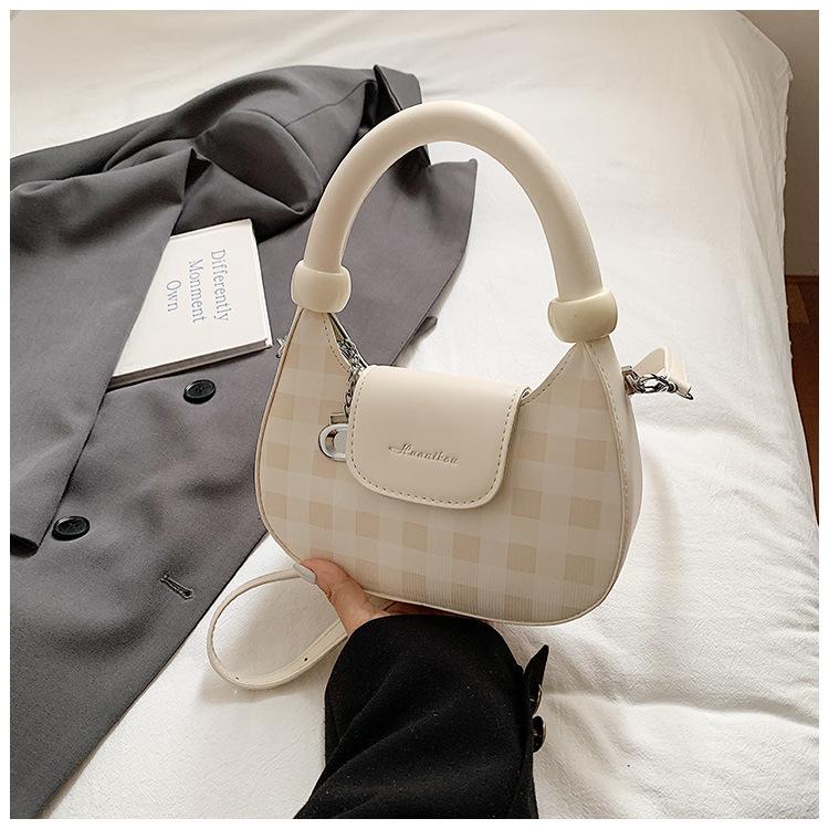 

Fashion niche underarm bag women s 2025 new foreign-style plaid shoulder bag high-end foreign-style commuter messenger bag белый