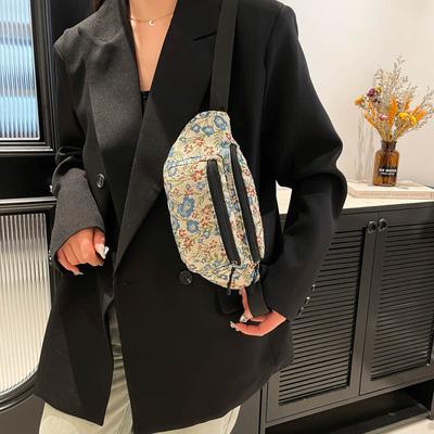 2025 Sommer neue Bauchtasche Brusttasche Damen Nische Retro Stoff Blume lässig leicht Handy Umhängetasche Tasche