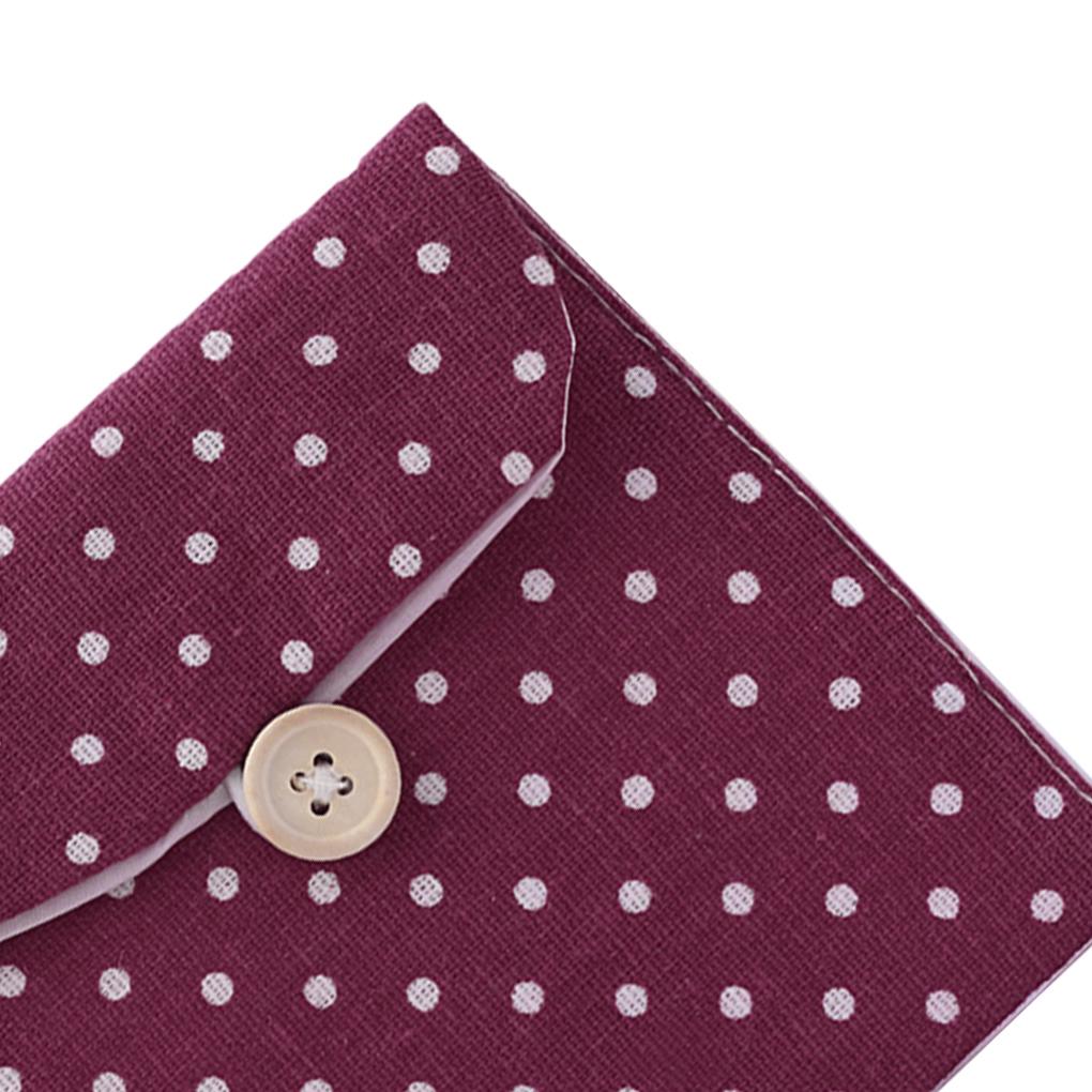 Women Girls Linen Small Dot Button Pouch Purse Wallet Purses Organizer