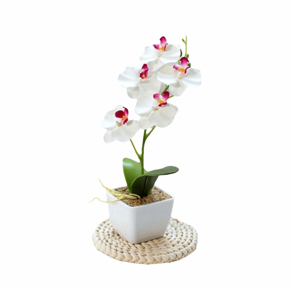 White Flower Pot Artificial Orchid Bonsai Multi-Bloom Plastic Fake Flower  Home Decor