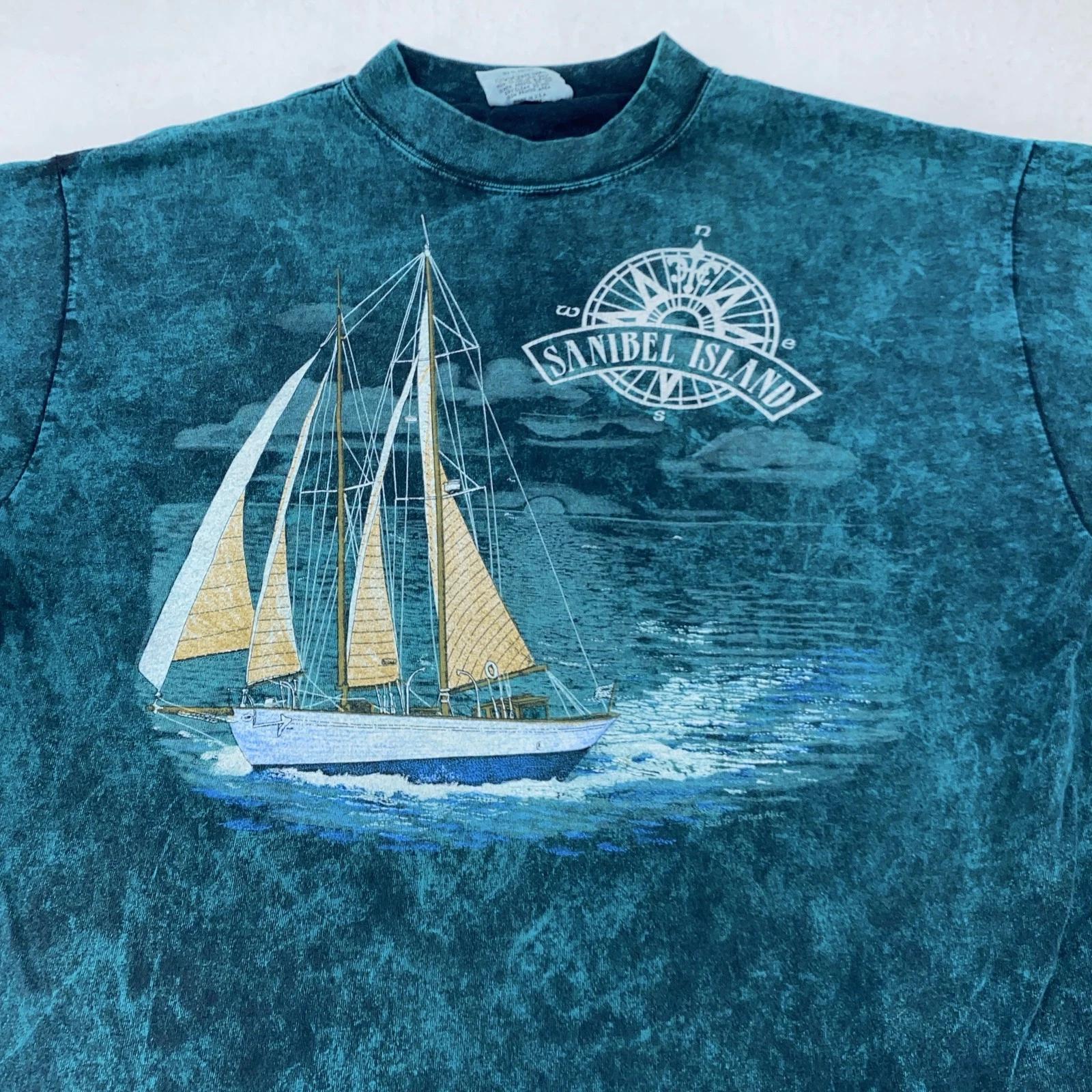 Vintage Sanibel Island Stonewash Shirt Mens L/XL Sailboat Nautical Made USA 90s XL