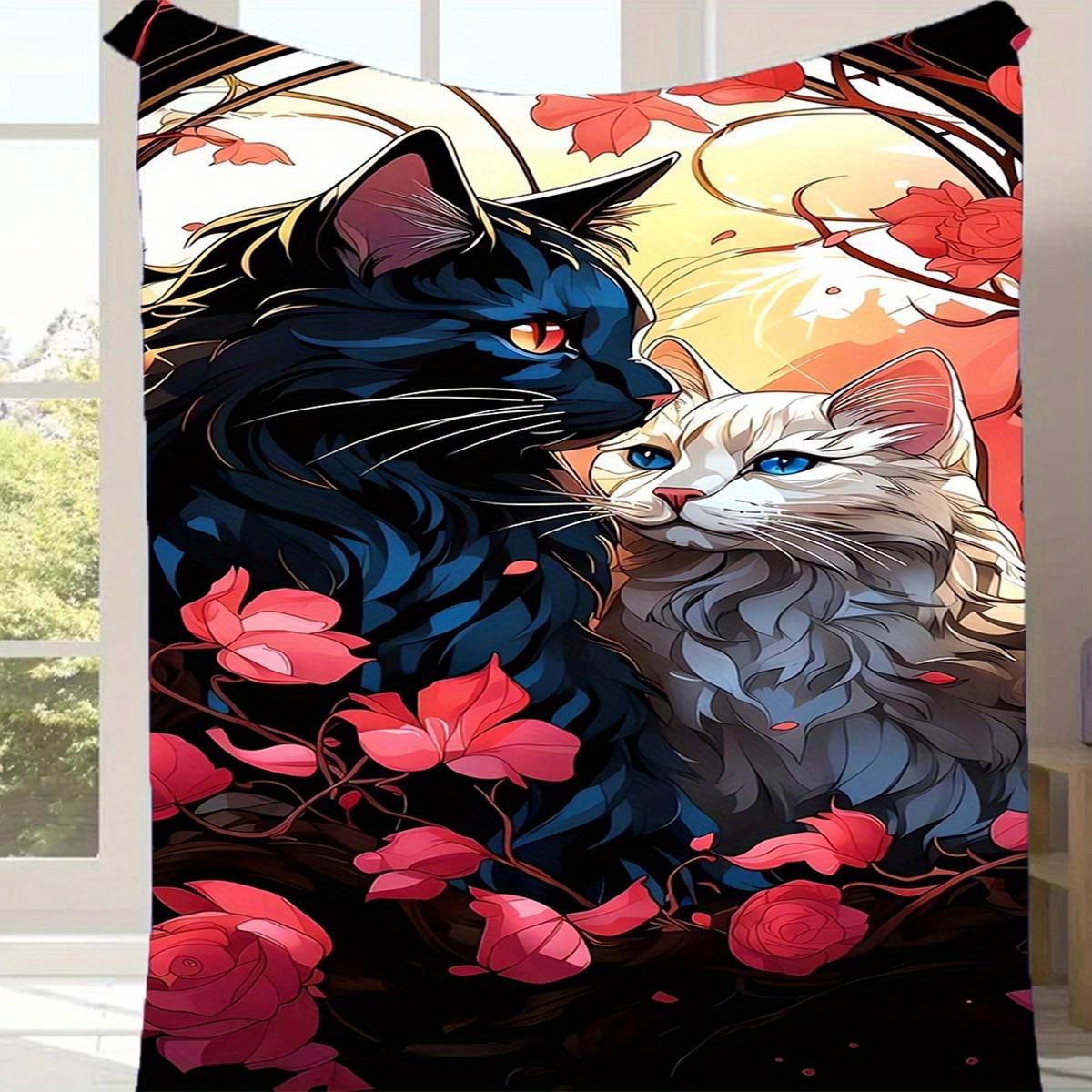 1pc Two Noble Cats Print Blanket, Soft Warm Throw Blanket Nap Blanket For Couch Sofa Office Bed Camping Travel 130cmx150cm