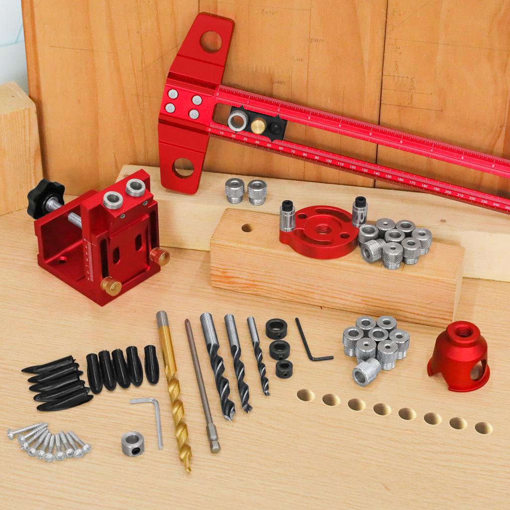 Woodworking Jig Kit - Straight Hole Drilling, 15° Pocket Hole Drilling, Self-Centering Drilling, for Wood Board Joining Assembly