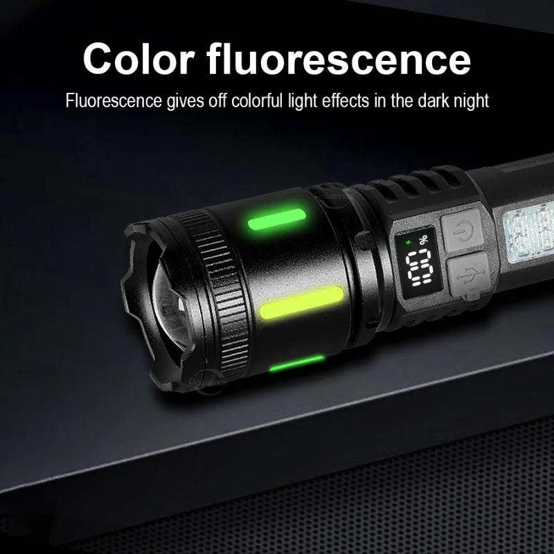 High Power LED Flashlight With COB Lights Portable EDC White Laser Torch USB Rechargeable Outdoor Camping Fishing Lantern