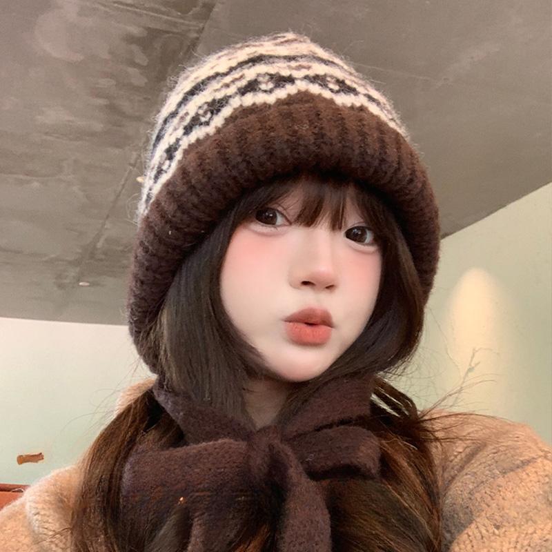 Fel Island Style Knitted Hat, Women, Winter, Balaclava Hat, Bag Dual-use, Warm, Plush Pile Yarn Hat