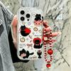 Cute Cat With Apple Fruit Chain Case For Google PIXEL 7 8 9 10 Pro XL 7A 8A Soft Silicone Wave Side Cartoon Cover