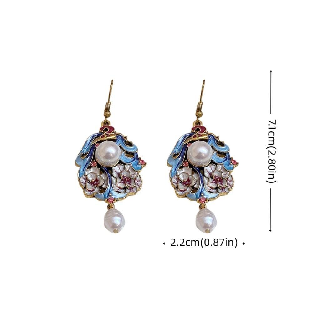 Exquisite Vintage Earrings Flower Chinese Style Earrings Retro Cloisonne Drop Earrings  Hanfu