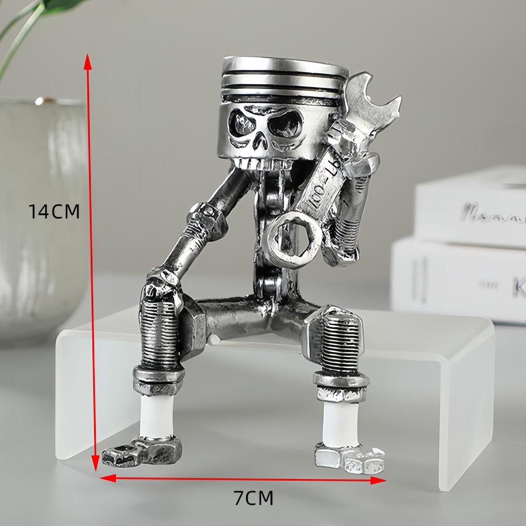 Scultura Teschio Faccia Piston Scultura Meccanica Punk Resina Statuetta Arte Ornamenti Creativi Divertenti Ufficio Casa Tavolo Decorazioni