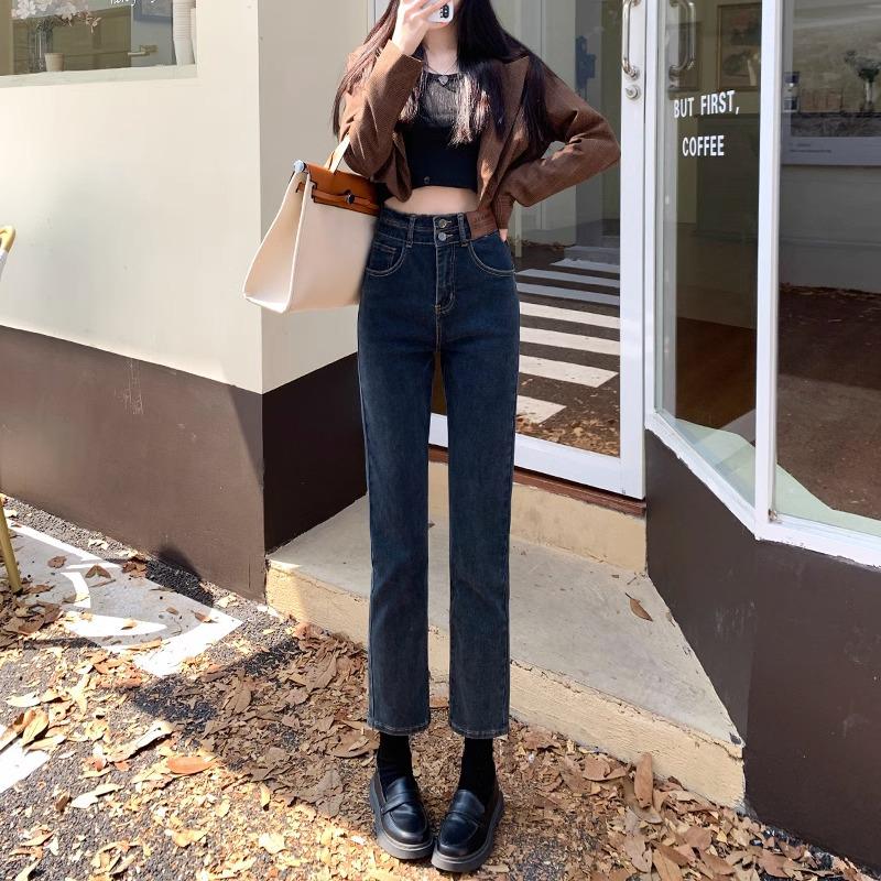 2024 High-Waisted Black Slimming Straight-Leg Jeans for Petite