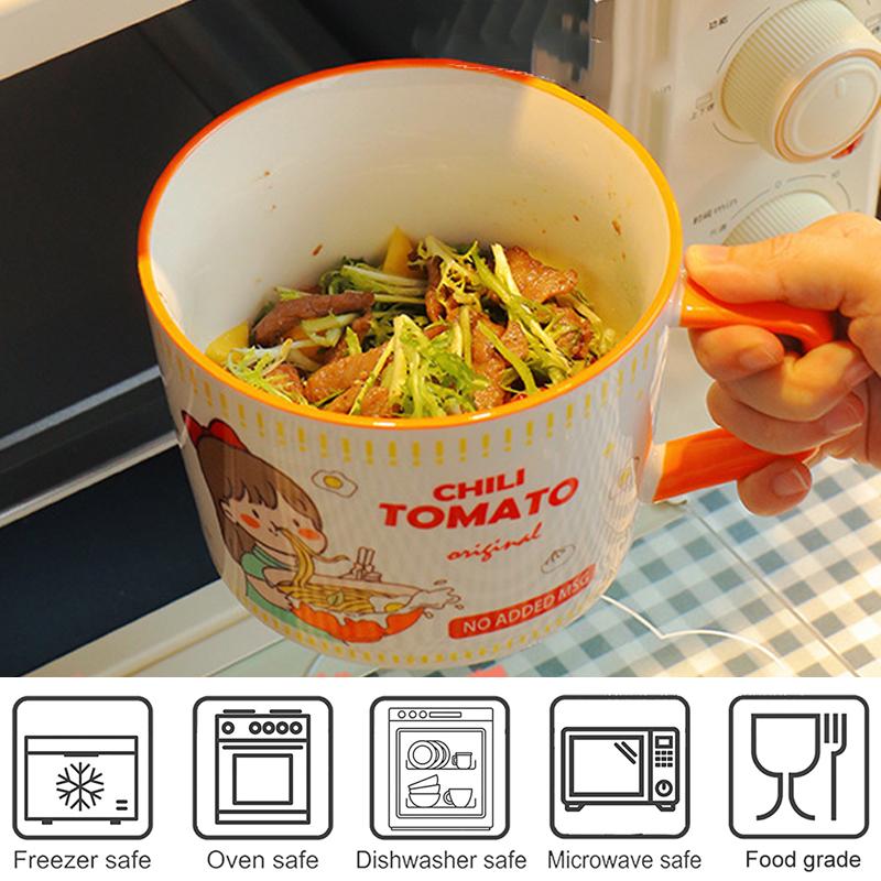 Kreskówkowy Miska do Instant Noodle Ramen z Pokrywką 950ml Miska na Sałatkę Ceramiczny Kubek z Uchem na Zupę Student Biuro Lunchbox Chłopiec Dziewczynka Cozinha
