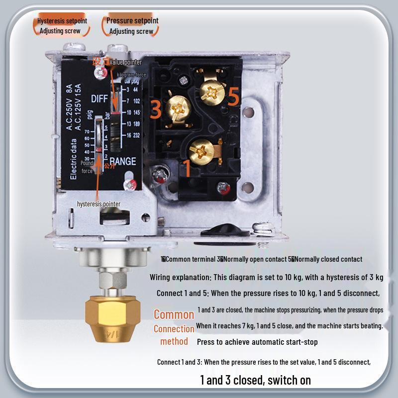 Adjustable Pressure Controller for Air Compressors and Water Pumps - Auto Start/Stop