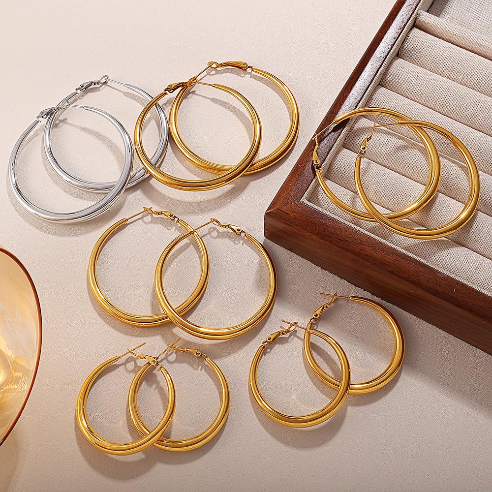 Retro High-End Titanium Steel Circle Earrings - Versatile European and American Fashion Jewelry for Women