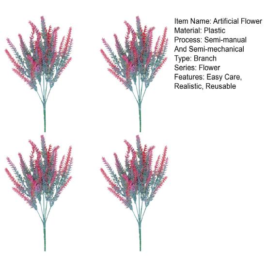 Yousheng 4 Pièces Lavande Artificielle 5 Fourchons Résistant aux UV Fausse Fleur en Plastique Décoration Centre de Table Maison Mariage Fête Intérieur Extérieur Fausse Floraison