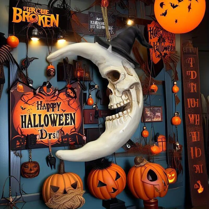 Dekoracja Ścienna Czaszka Księżycowa na Halloween, Ozdoby Domowe Czarodzieja Księżyca, Elementy Dekoracyjne, Żywica