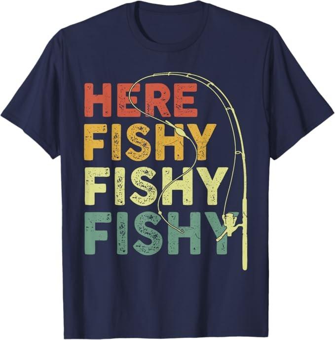 Fishing Here-Fishy Bass Fish Dad Funny T-Shirt S