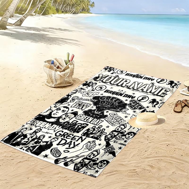 Name Custom Band Green Day Print Beach Towel, Large Soft Quick Dry Towel for Beach Camping Swimming