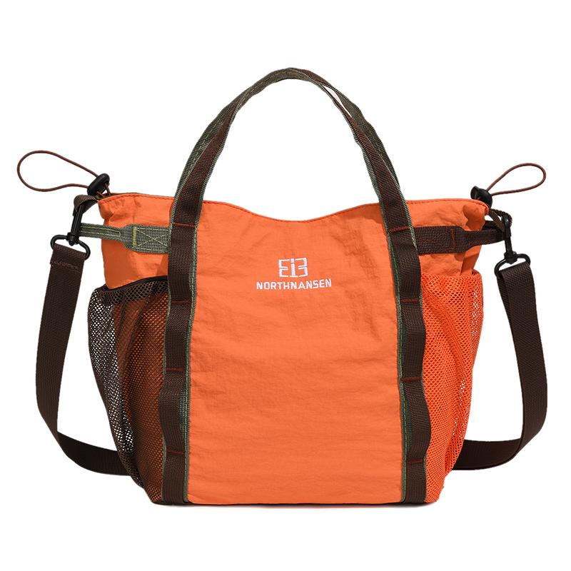 Lightweight Nylon Colorblock Tote Bag with Side Mesh Pockets Crossbody Casual Shoulder Purse for Daily