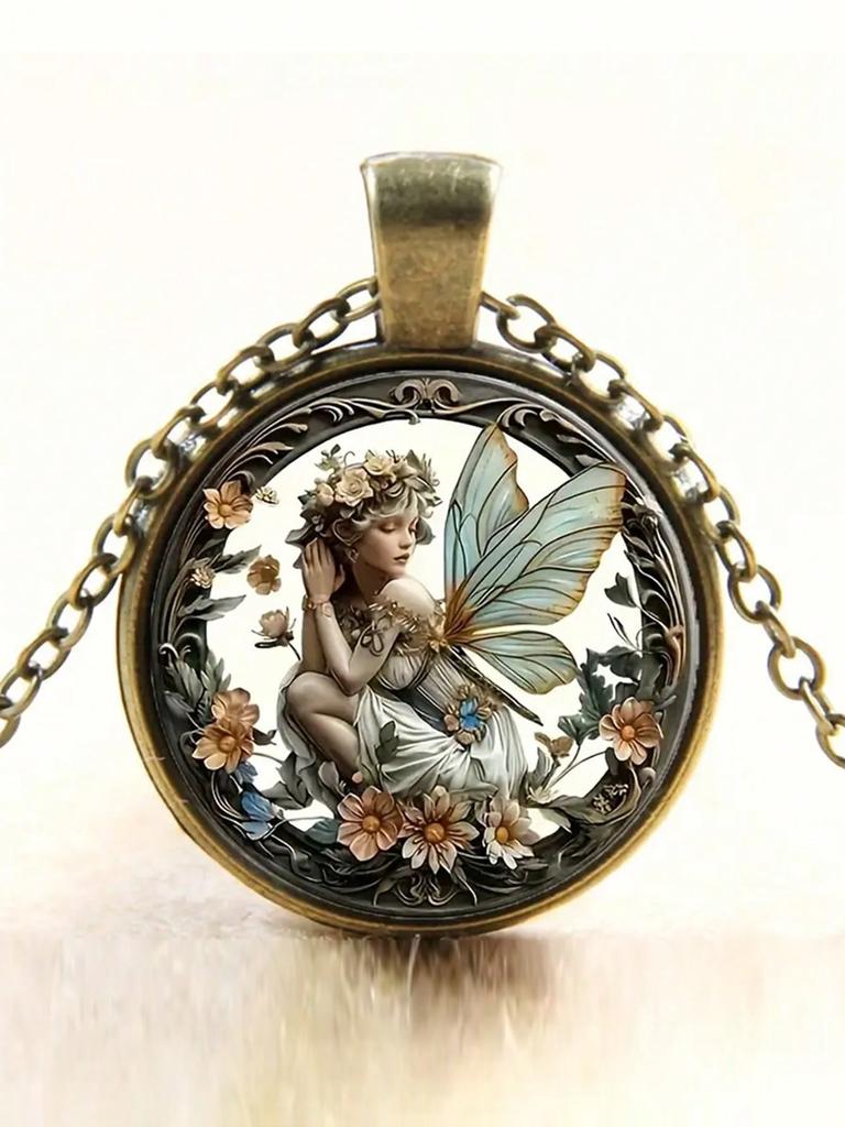 A Vintage Angel Fairy Glass Pendant Necklace - Best Gift for Friends