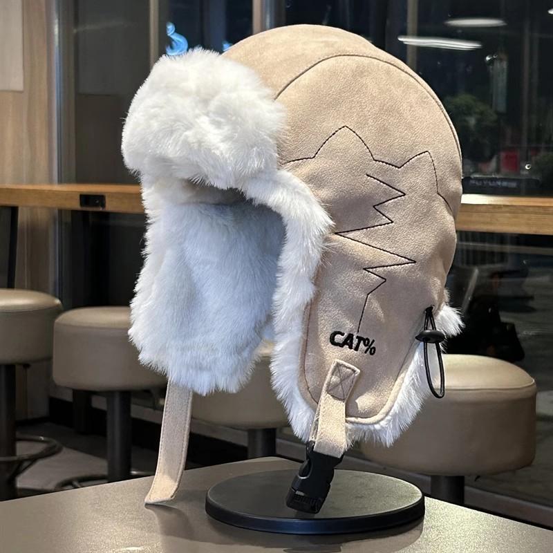 Winter Velvet Thickened Ear Flap Hat Windproof Warm Plush Soft Comfortable Outdoor Skiing Aviator Cap for Men and Women Unisex