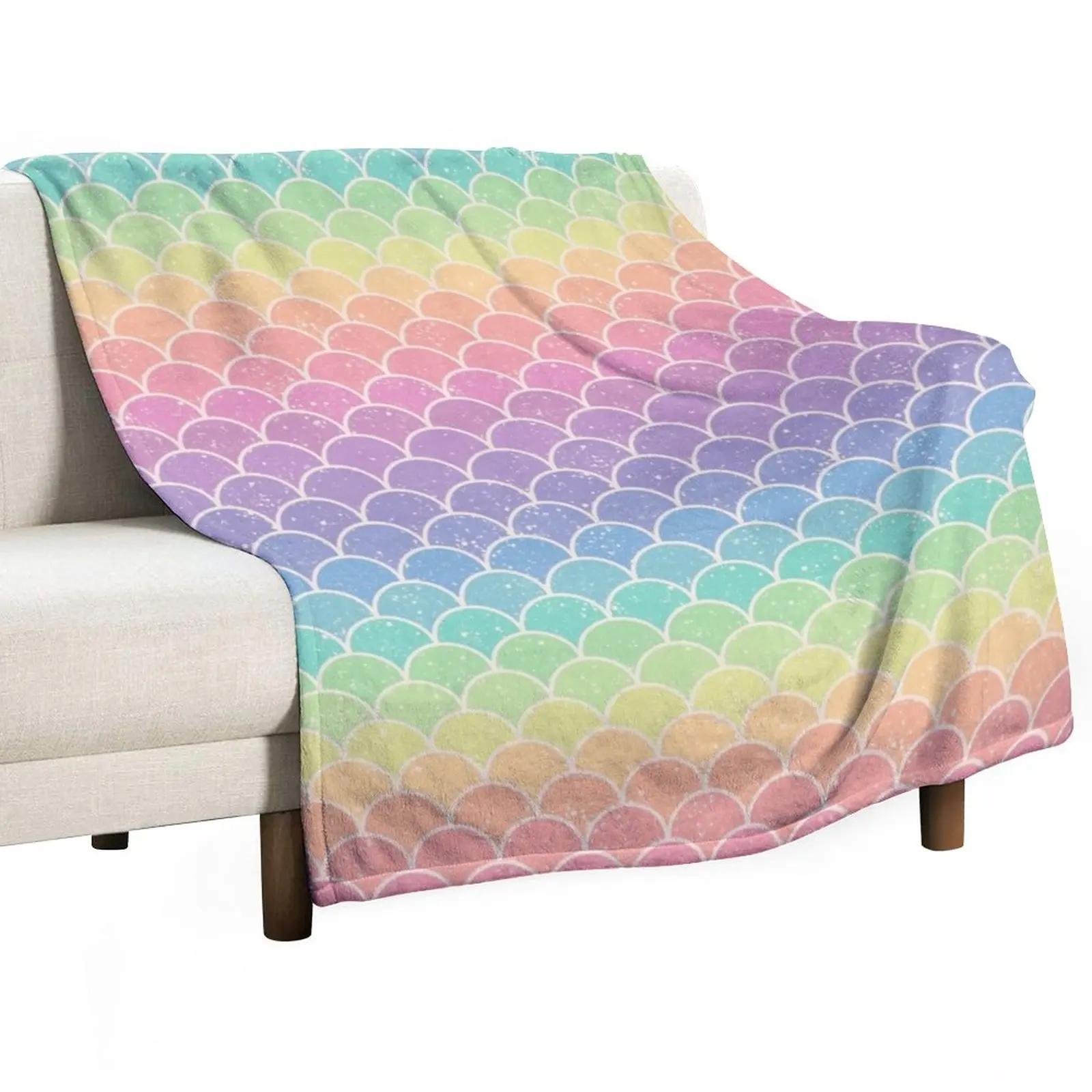 Pastel Rainbow Glitter Mermaid Scales Throw Blanket Luxury St Blanket Decorative Sofa Blanket Size: 75*100cm, Weight: 230 GSM